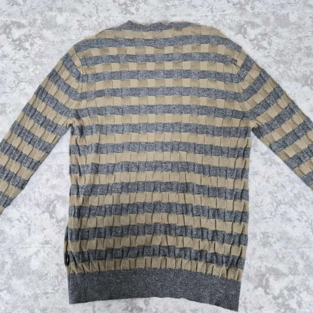 Emporio Armani Virgin Wool Crew Neck Striped Sweater Mens L 52 Designer Luxury